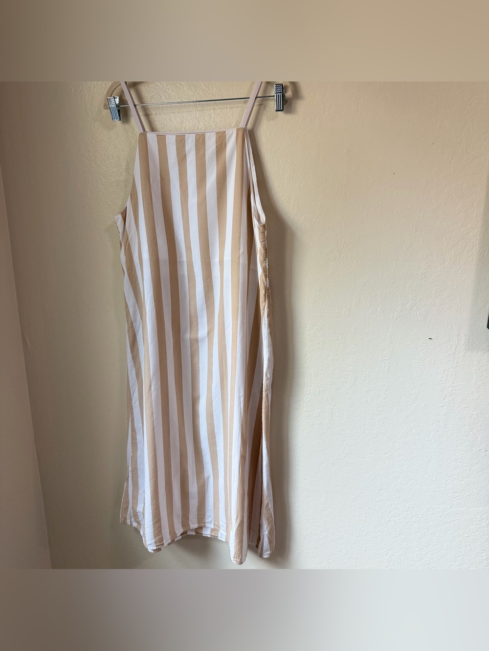 & Other Stories Striped Cotton Midi Dress Size 8 Tan White Mixed Stripe Sundress - Picture 12 of 12